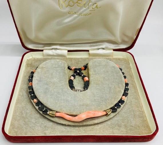 Angel Skin Coral Necklace Single Branch and Gemstone Hearts 35th Anniversary