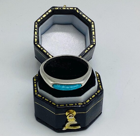 Native American Turquoise Solid Silver Ring Band … - image 3