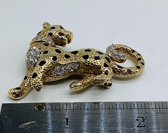 Signed Attwood and Sawyer Standing Leopard Brooch Swarovski