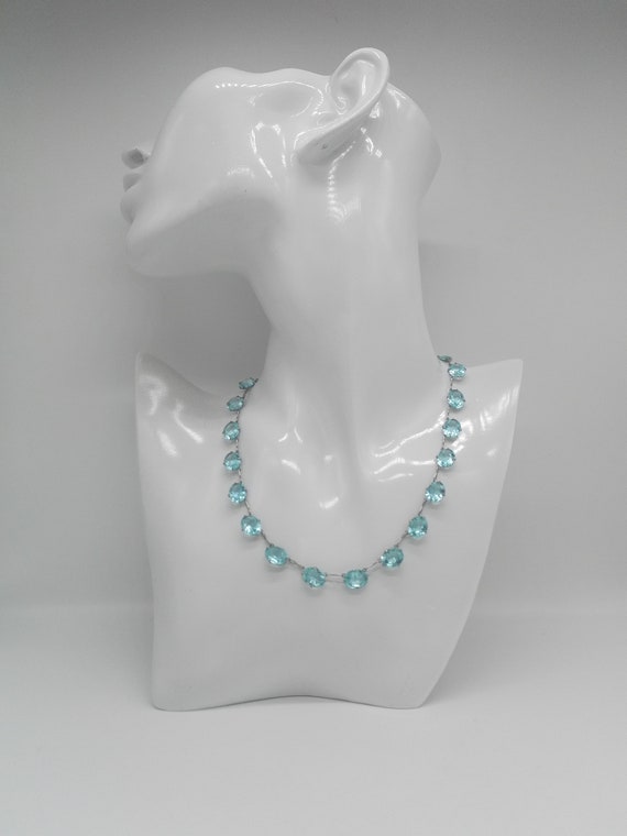Fabulous Topaz Blue Riviere Necklace Art Deco C193