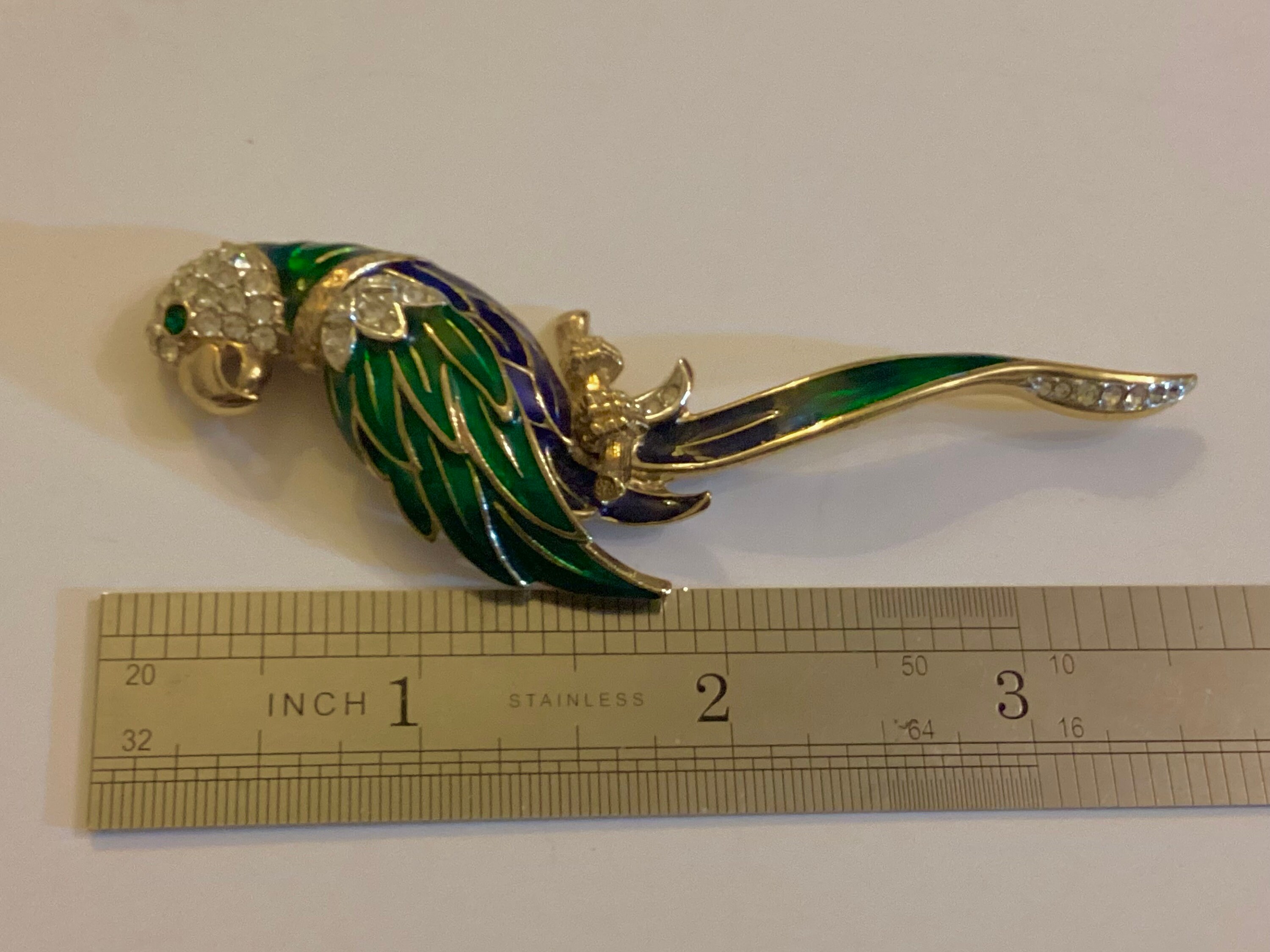 Attwood and Sawyer Brooch Rare Coloured Parrot Green Blue
