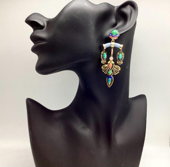 Stella and Dot Chandelier Earrings Coral Jade Vintage