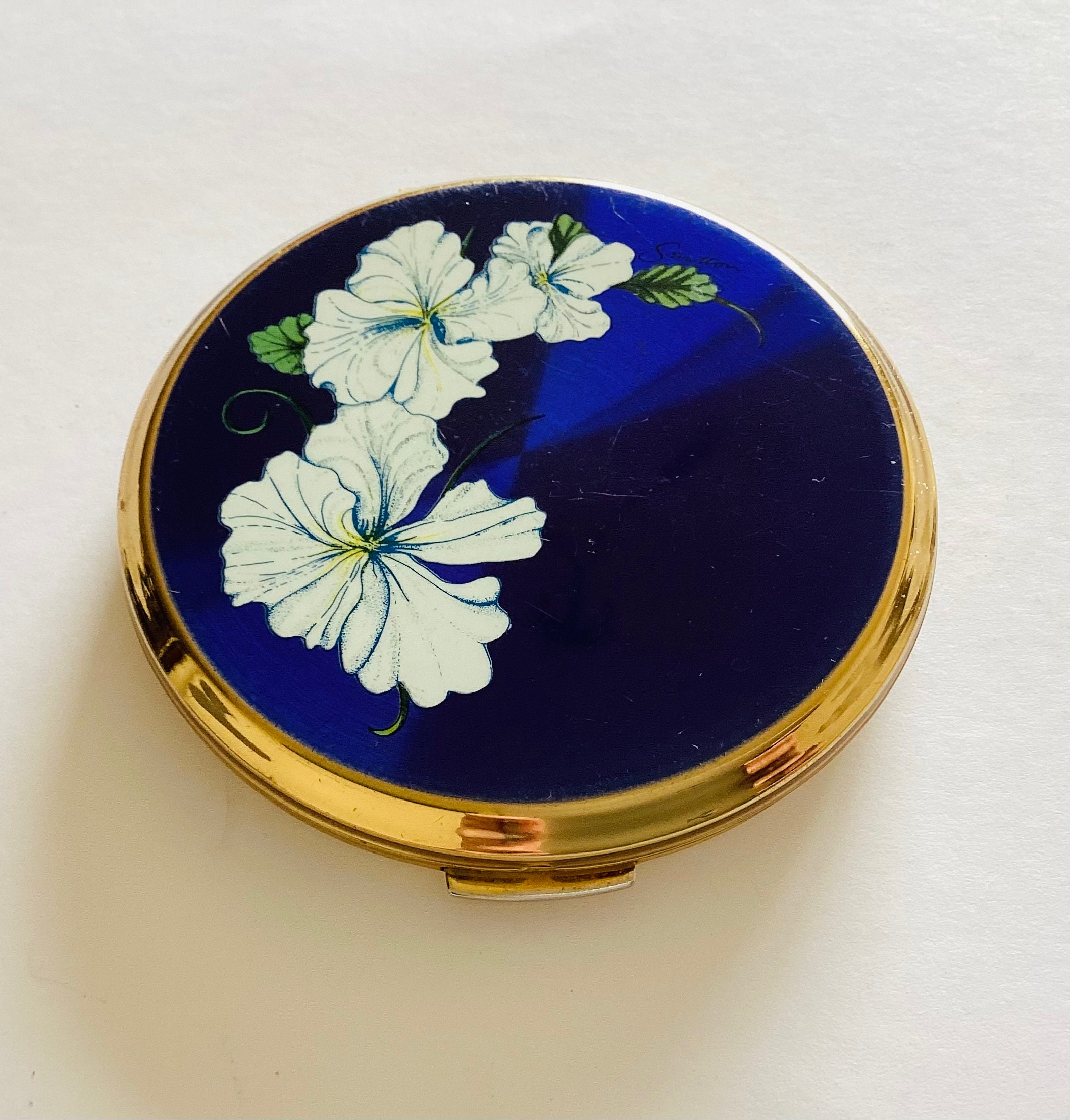 Vintage Stratton Compact Midnight Blue Enamel With Trailing White