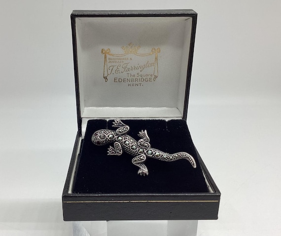Dainty Silver Marcasite Lizard Salamander Vintage Brooch Art Deco Pin