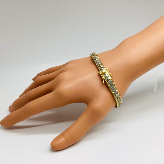 Tennis Bracelet Antiqued Faux Marcasite Bows Gold Plated Settings