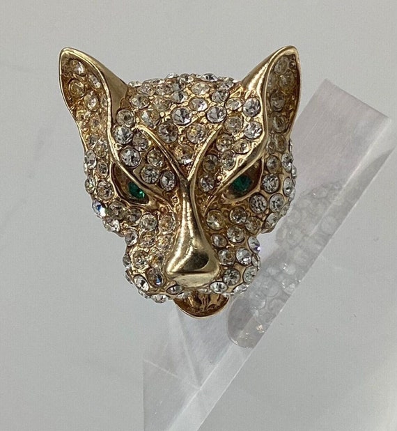 Bijou Cascio Leopard Head Vintage Brooch Crystal … - image 1