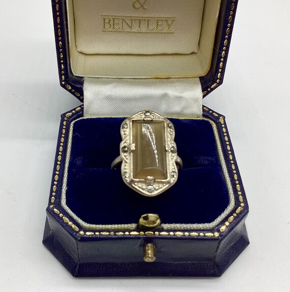 Art Deco Ring Cloudy Lemon Quartz and Marcasite Solid Silver Size UK L Size US 5 1/2