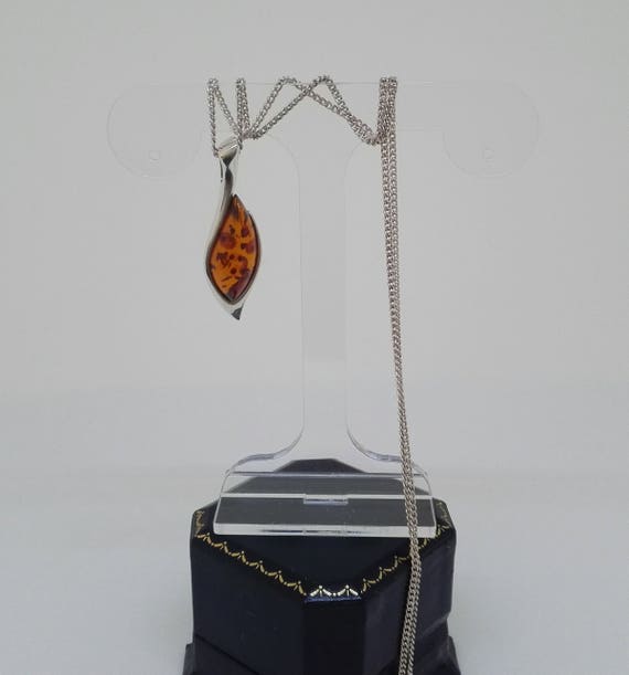 Super Quality Toffee coloured Amber and 925 Silver Pendant and Rope Chain Wedding Jewellery Anniversary or Birthday Gift