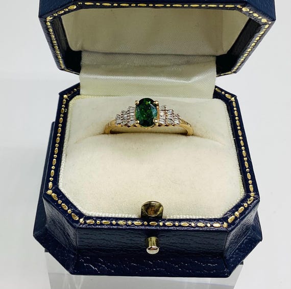 Vintage 14k Gold on Sterling Silver Emerald Ring with Zirconia: US Size 10 1/4