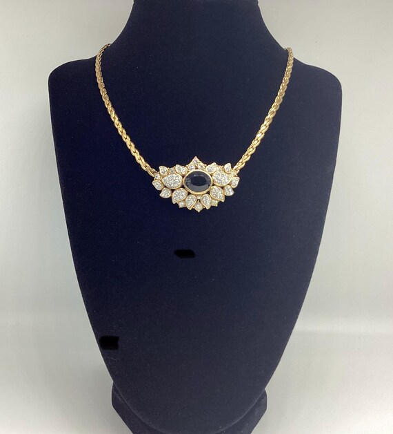 Attwood & Sawyer Swarovski Crystals Clear and Black Sapphire Bib Necklace Vintage 1970