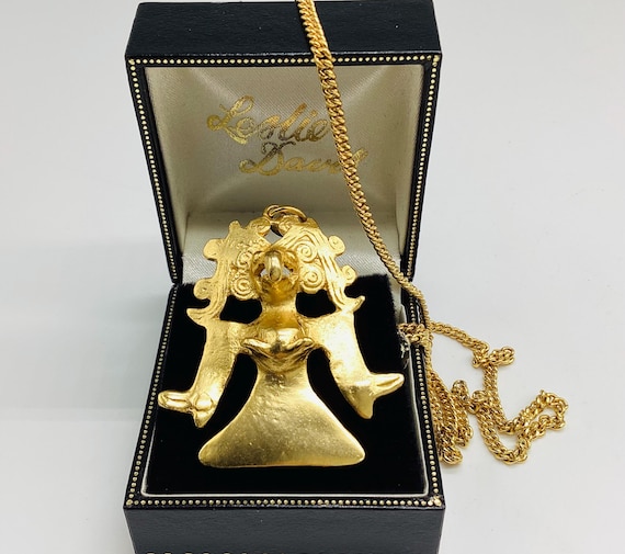 Vintage Alva Studios Bird Woman Pendant and Chain Columbian Museum Signed Fertility