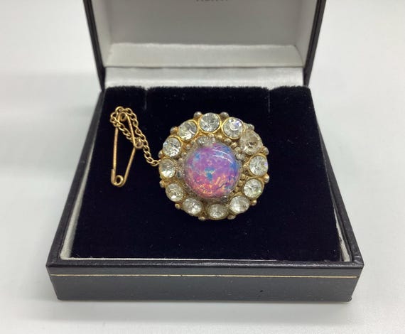 Vintage Dragons Breath Pink Opal and Paste Daisy Brooch Classic Art Deco 1930's Bohemian Jewellery November Birthday Safety Chain