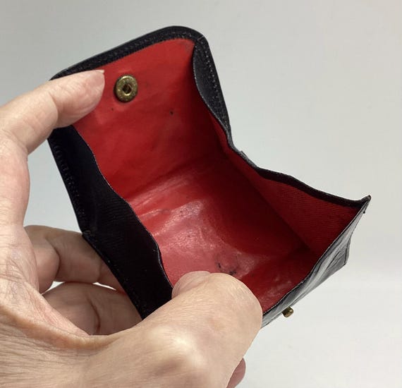 Vintage Echt Prym Coin Purse Black Red Lining C1950 Dainty