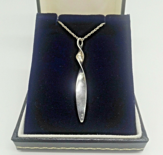 Modernist Twisted Dagger Stamped 925 Silver Pendant and Fine Silver Chain Wedding Jewellery Bridal Necklace Birthday Gift