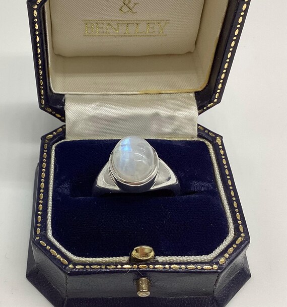 Large Rainbow Moonstone Ring Lovely Colouring  Size S Unisex Style Jewellery September Birthday