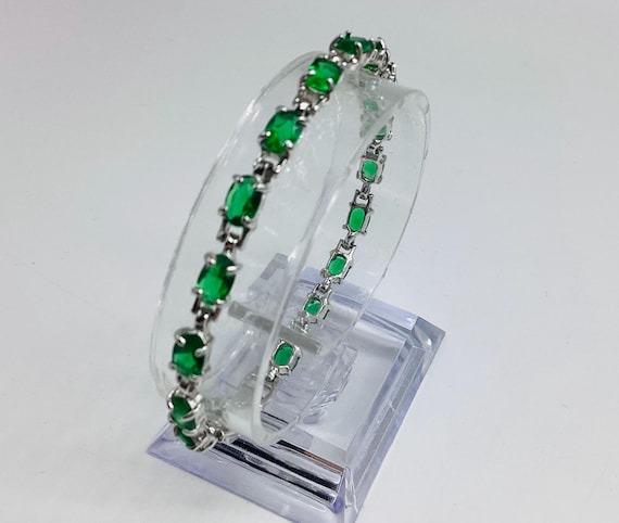 Emerald Green Crystal Tennis Bracelet, 18ct White Gold Plated, 6in