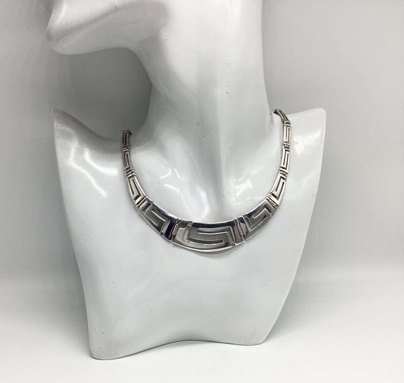 Necklace Collar Heavy Quality Hinged Greek Key Meander Graduated Panels Solid 925 Silver  Unisex 36 grams