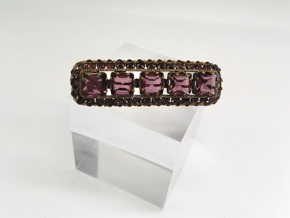 Art Deco Amethyst Paste Large Decorative Brass Bar Brooch Trombone Clasp February Birthstone 6th Wedding Anniversary