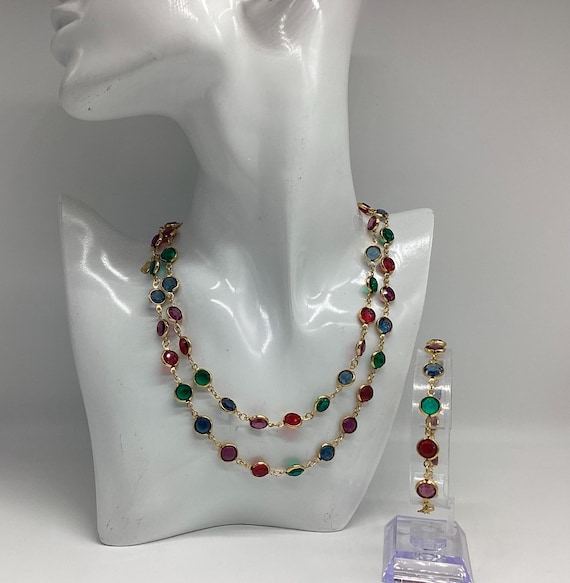Vintage Swarovski Tutti Frutti Bezel Necklace and Bracelet Set