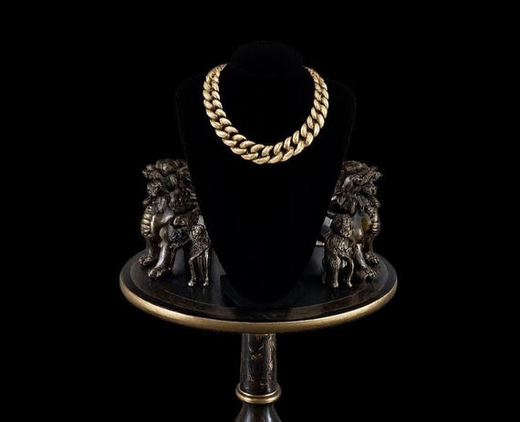 Vintage Chunky Chain Link Necklace 18 inches 1980s Polished Gold Tone