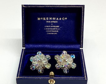 Jewelcraft Aurora Crystal Bead Earrings Signed 1950 Clip On Wedding Jewellery Birthday Gift