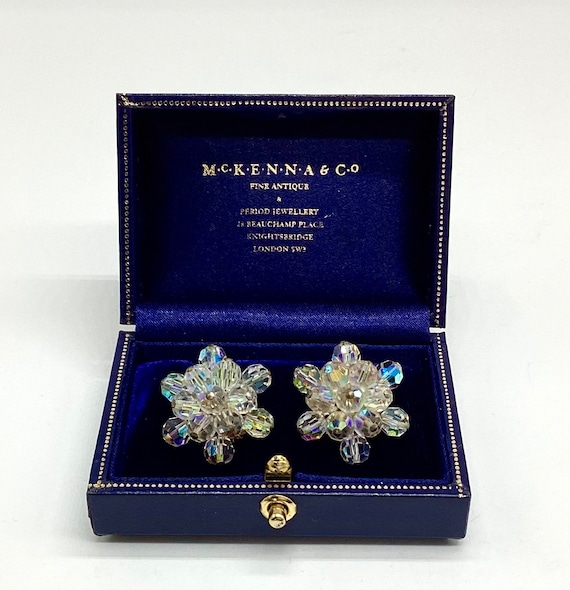 Jewelcraft Aurora Crystal Bead Earrings Signed 1950 Clip On Wedding Jewellery Birthday Gift