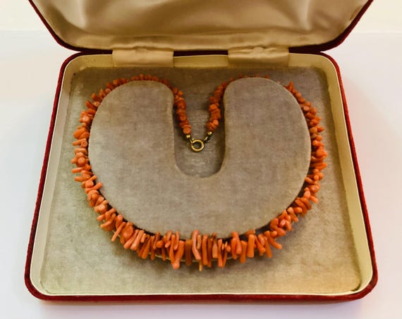 Victorian Natural Salmon Red Coral Necklace Graduated Bead Choker Antique