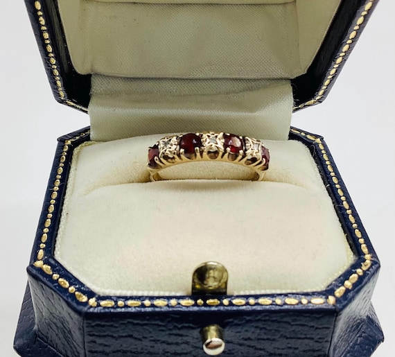 9ct Yellow Gold Diamond & Garnet Multi Stone Half Set Engagement Eternity Ring Band