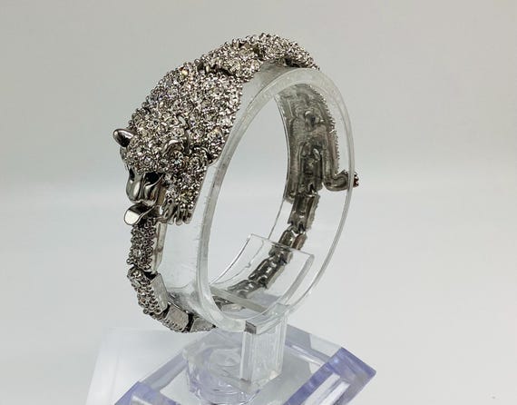 Articulated Leopard Panther Bracelet Rhinestone Vintage 1980s