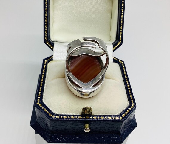 Large Banded Agate Ring C1975 Solid 925 Silver Sp… - image 7