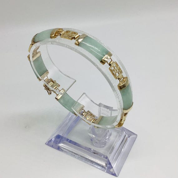 Pale Sea Green Jade Chinese Silver Panel Bracelet Vintage Wedding Jewellery