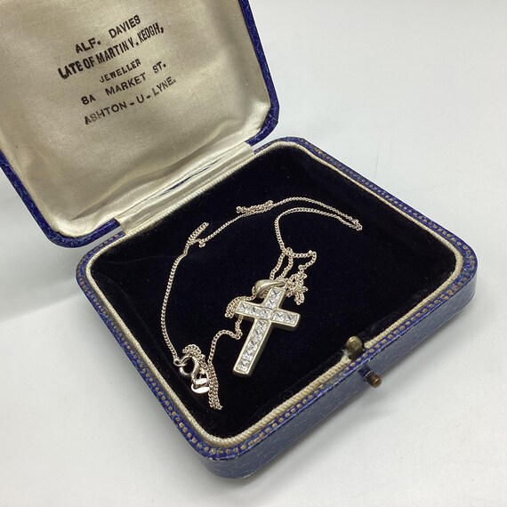 Pretty Vintage Cross Crucifix and Chain Rock Crystal and Solid 925 Silver 1960's Dainty