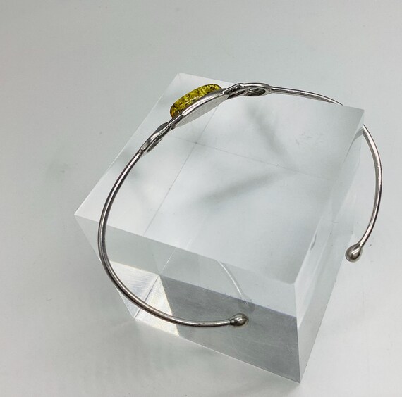 Solid Silver Torque Green Amber  Bangle Vintage i… - image 5