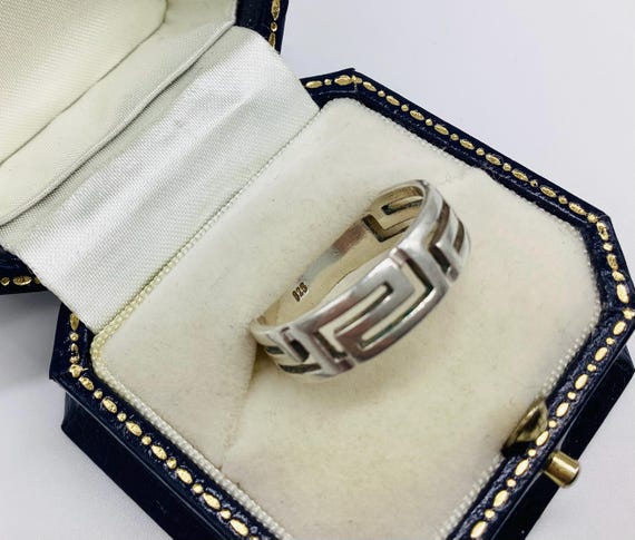 Greek Key Design Meander 925 Silver Ring Birthday or Anniversary Gift Vintage Solid Silver Jewellery