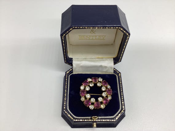 Delightful Vintage Retro Amethyst and Clear Crystal Circlet Brooch Lace Pin February Birthday Vintage Jewellery
