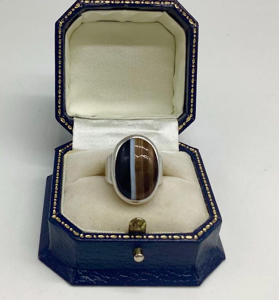 Vintage Banded Agate Ring: Solid 925 Sterling Silver, Size K 1/2