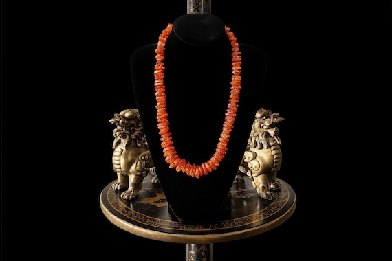 Vintage Graduated Large Chip Amber Necklace 1950'S 26 inches