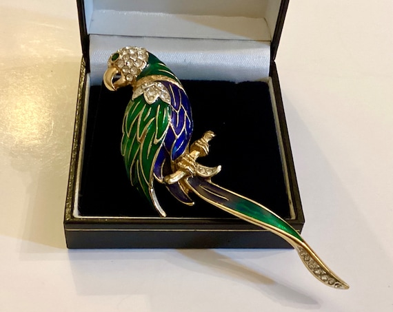 本物品質の Coloured Rare Brooch Sawyer and Attwood Parrot Blue Green アクセサリー
