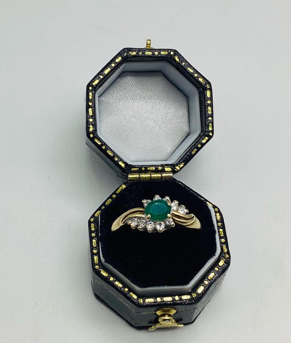 Emerald and Diamond Set Solid 9ct Gold Ring UK Size M