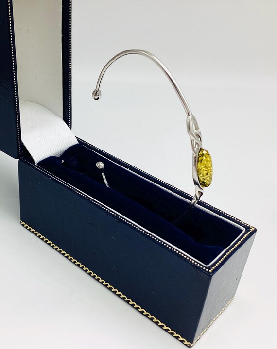 Solid Silver Torque Green Amber  Bangle Vintage i… - image 3