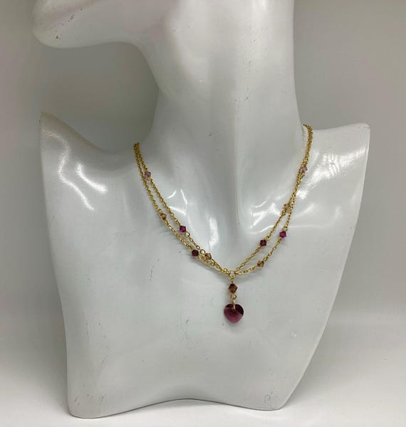 Double Fine Chain Necklace Amethyst Briolette Gold Tone - February Birthstone