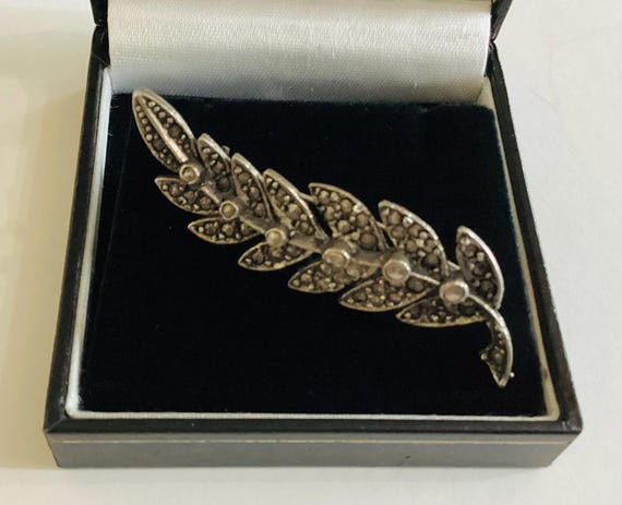 Marcasite Vintage Brooch Single Spray Silver Tone Victorian