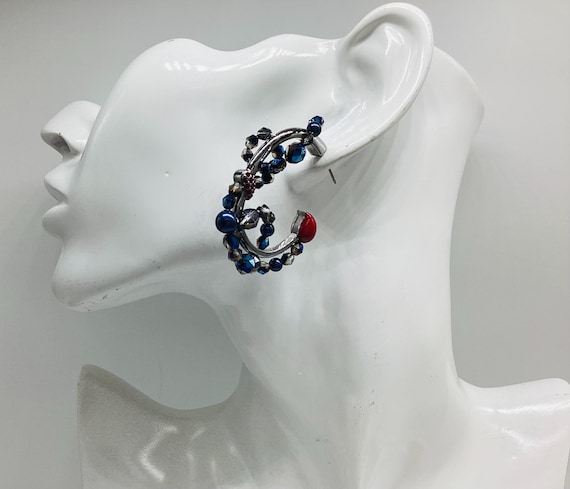 Huge Beaded and Enamel Hoop Earrings Vintage