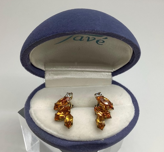 Rare Unusual Art Deco Bohemian Czech Glass Yellow Topaz Brass  Clip on Earring 1920/30s Retro Collectable Jewellery November Birthstone