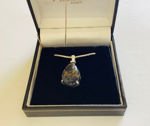 Leopard Agate Pendant and Chain Cage Set Solid Silver 925 Box Chain