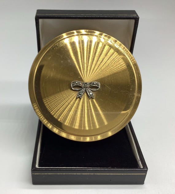 Vintage Margaret Rose Rare Marcasite Bow Detail Powder Compact