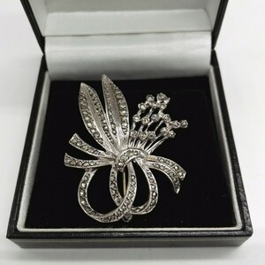 Art Deco Marcasite Floral Spray Brooch Pin Fine Silver Vintage Jewellery