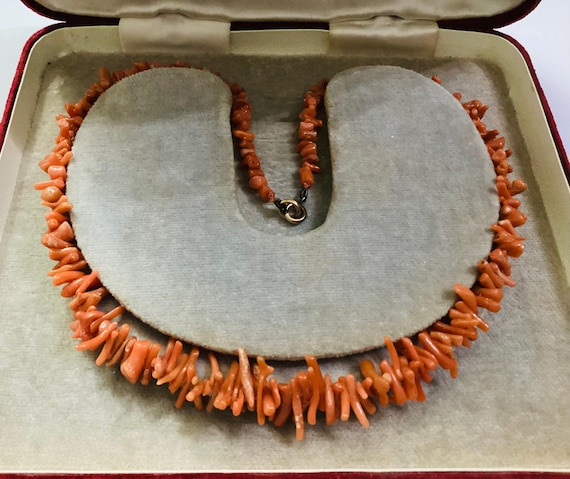 Victorian Natural Salmon Red Coral Necklace Graduated Bead Choker Antique