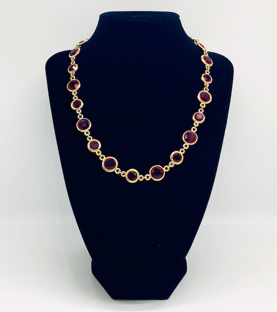 Ruby Red Crystal Bezel Set Necklace Princess Length