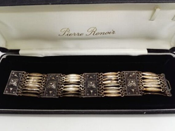 Vintage Mexican Wide Silver Bracelet - Etsy